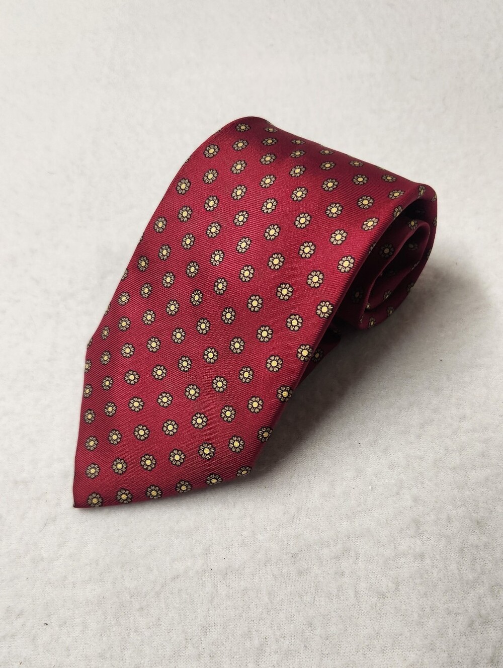 Vintage Neiman Marcus Silk Tie Burgundy Red Medallion Foulard Floral Italy 80s